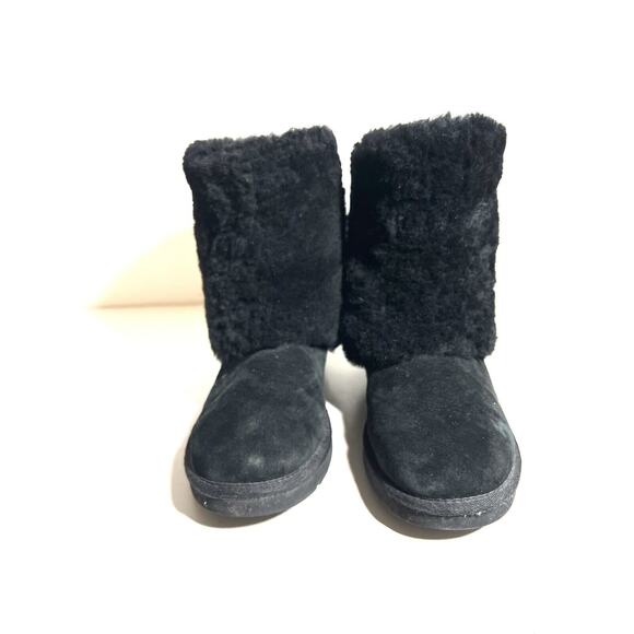 Ugg Women's EUC Black Suede Patten Fixed Shearling Cuff Boots Size 9 - Picture 3 of 5